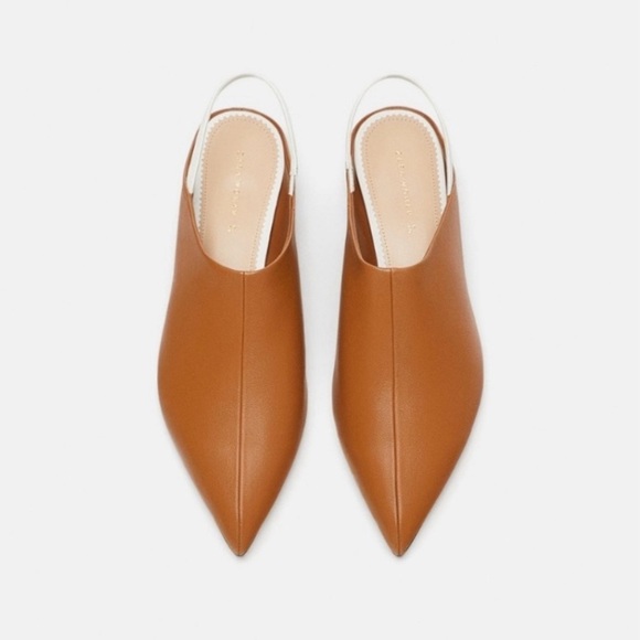 NEW Zara tan leather slingback pointed toe flats - Picture 2 of 9
